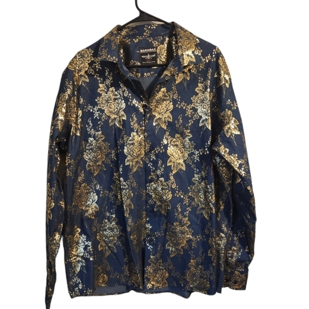 Barabas Classic Fit Longsleeve Blue & Gold Shirt‎ Mens Size XL
